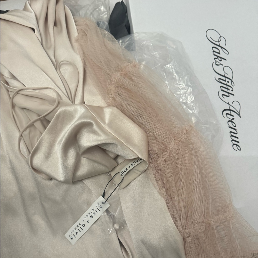 alice and olivia champagne dress + | Dresses | Alice Olivia Ryn Slit Tulle Panel Maxi In Brand New With Tags GeneralCocktailMOD SIR. Danseurs Lace Slip Color:POND/POND complete with a satin